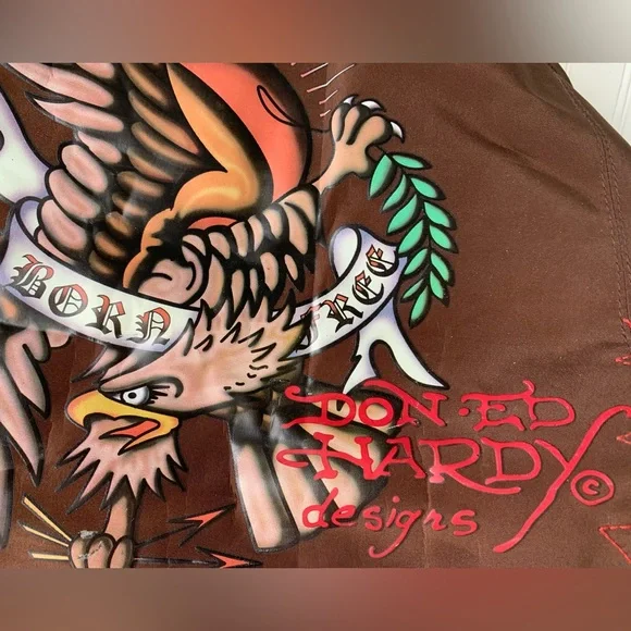 Ed Hardy Vintage Duffel Bag Brown with Colorful Design (Men or Women) - Picture 8 of 9